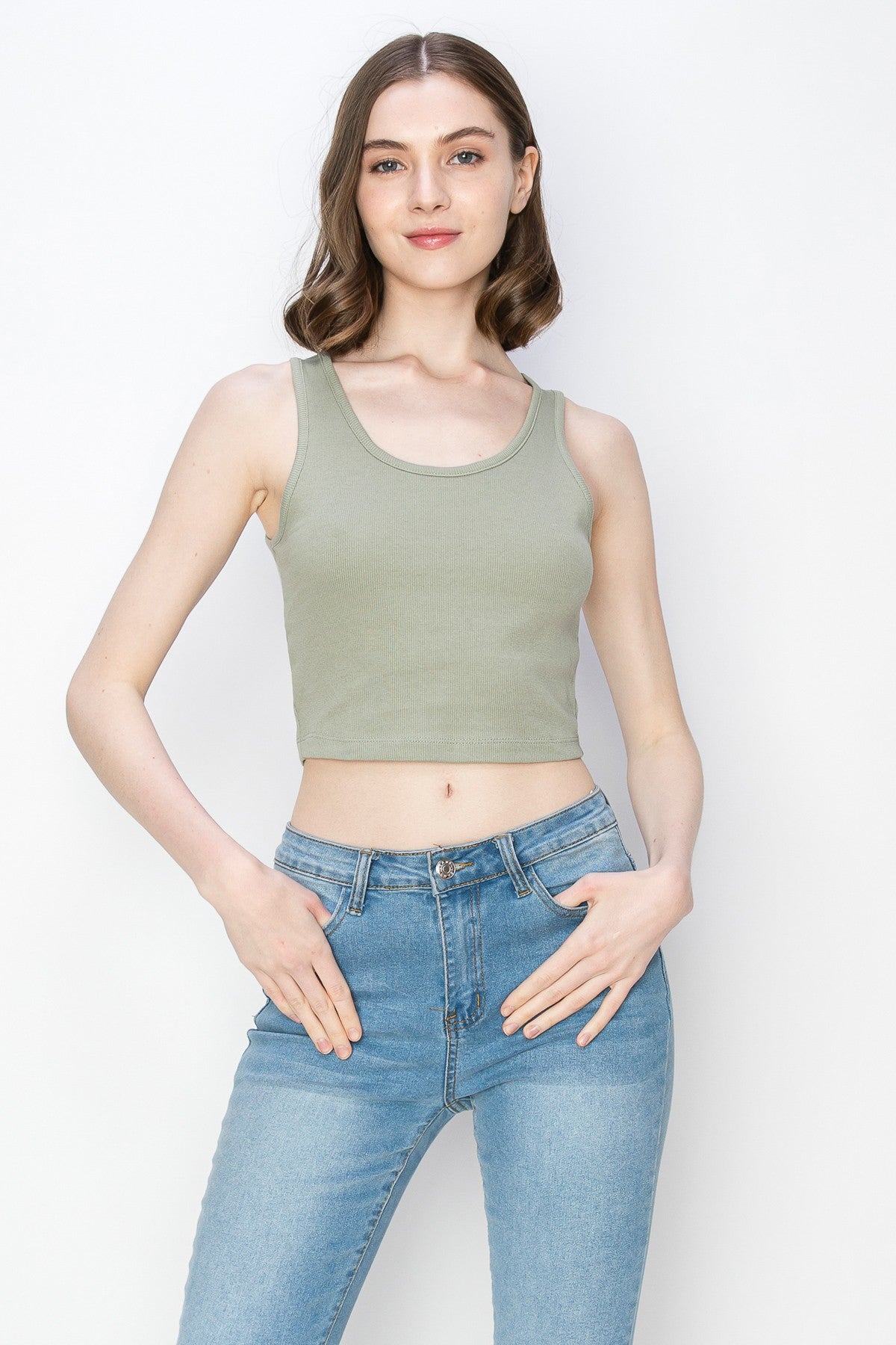 Surf World - Cropped Scoop Neck Ribbed Tank Top womens tank