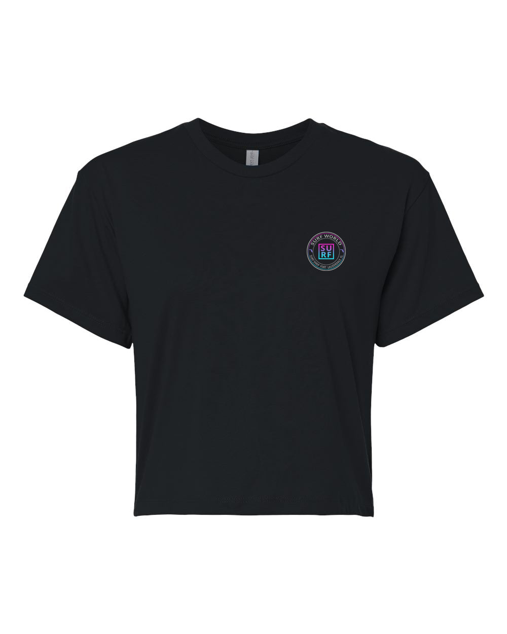 Surf World Circle Logo Crop Tee - Black Womens T Shirt