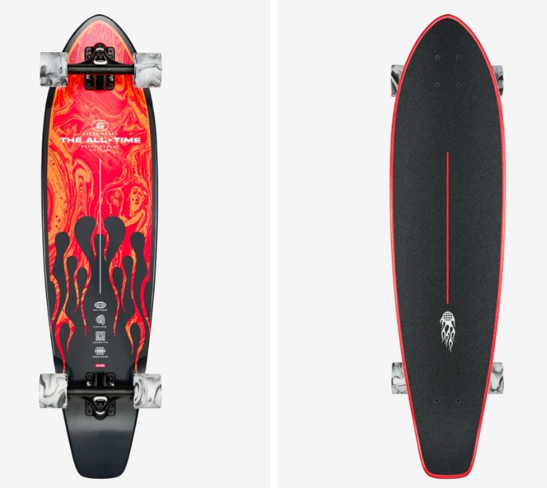Globe the All Time Complete Longboard 35" Skateboard - Red Flames Longboard Skateboard