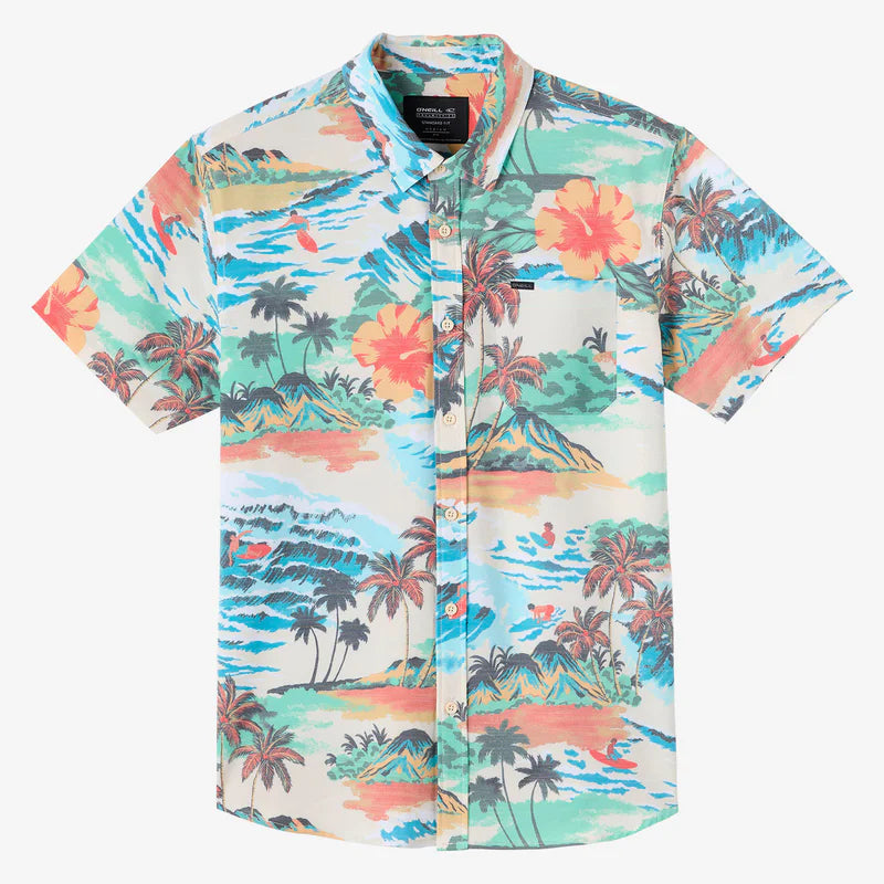 Oneill Trvlr Traverse UPF SS Slub Button Down Shirt - White Floral Mens Woven Shirt