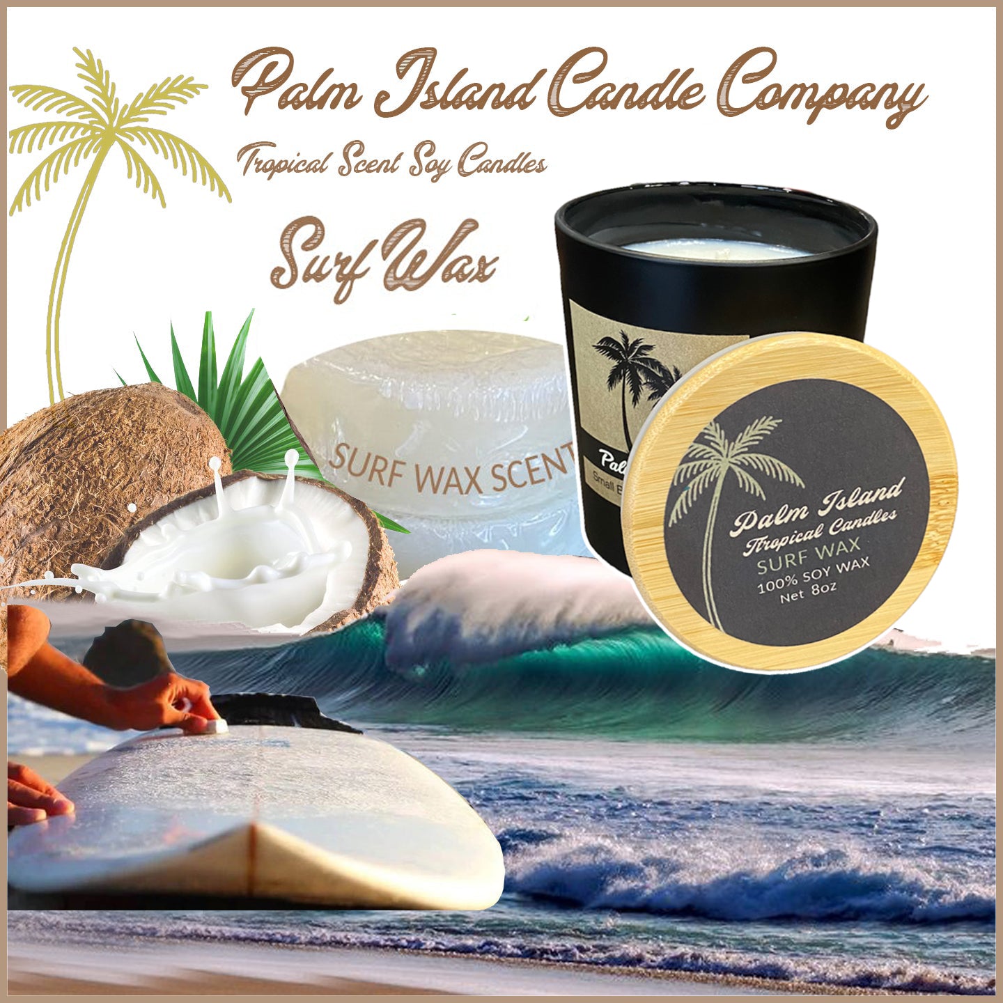 Palm Island Surf Wax Candles 10oz Matte Black Glass Jar Candle - Surf Wax Candle
