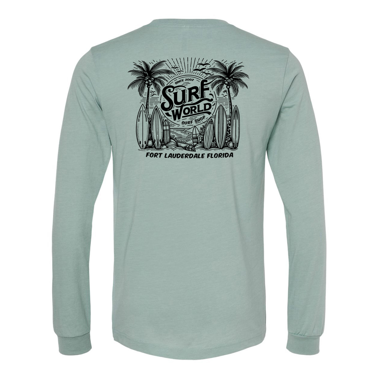 Surf World Double Palms Long Sleeve Tee - Heather Dusty Blue Mens Longsleeve Tee