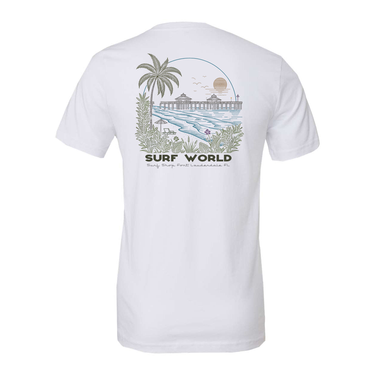 Surf World Pastel Palm Pier T-Shirt - White Mens T Shirt