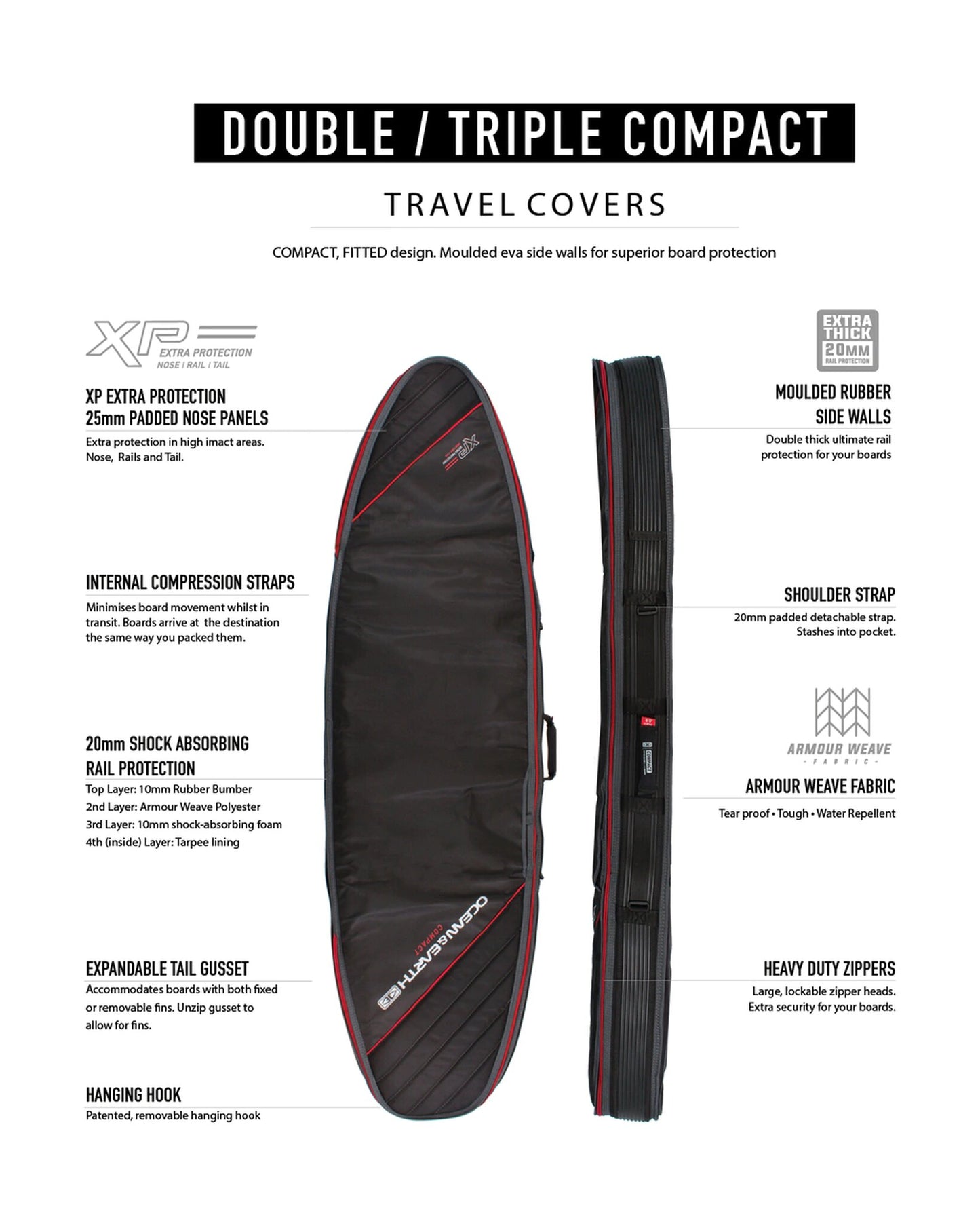 Ocean and Earth 6'4 Double Compact Boardbag surfboard bag