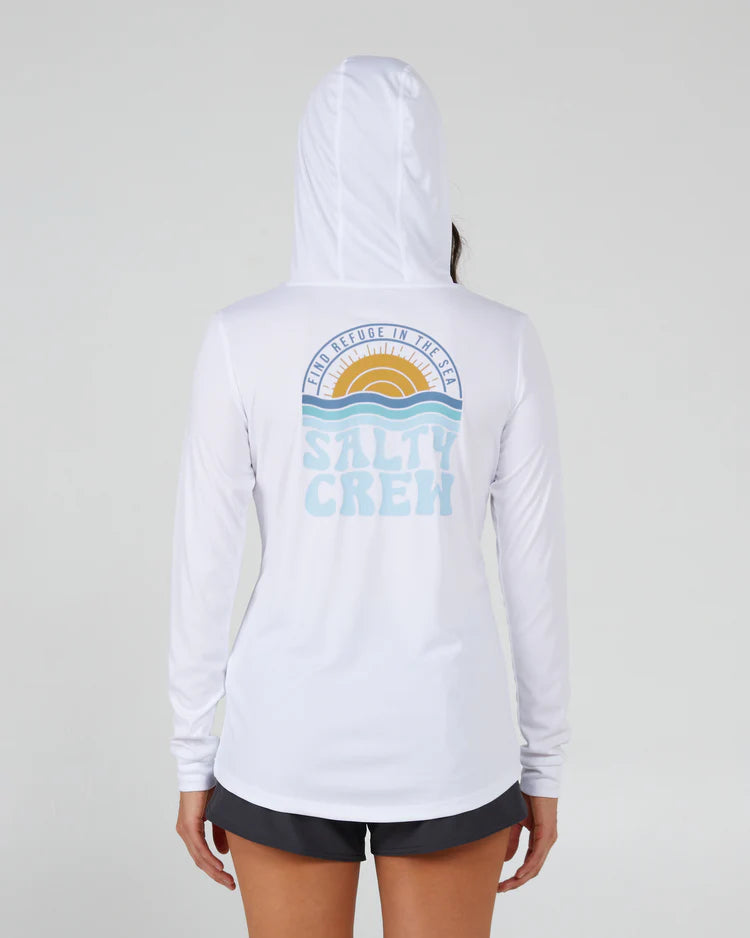 Salty Crew Sundown Hooded Sunshirt UPF 50 - White Womens Rashguard