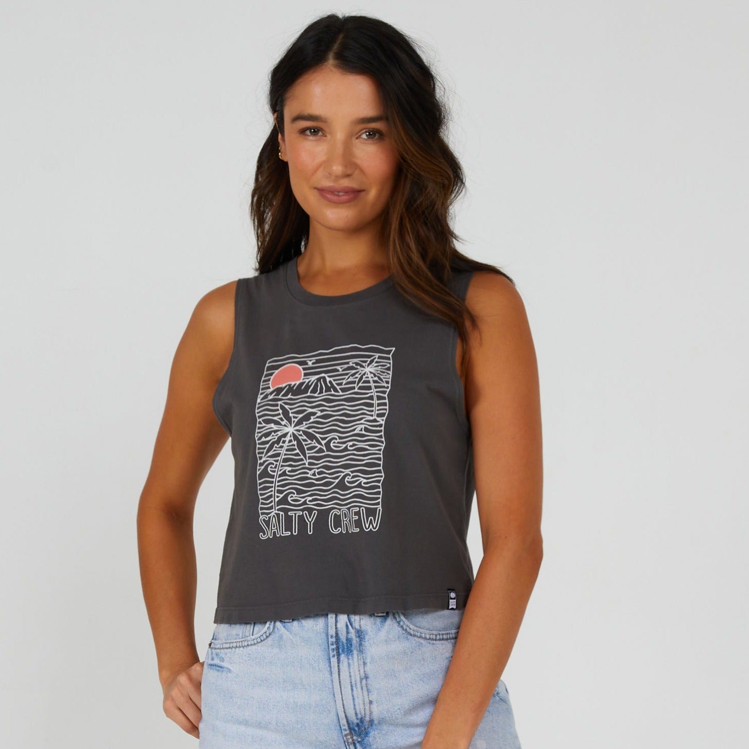 Salty Crew Joy Women's Crop Tank- Charcoal Womens Top