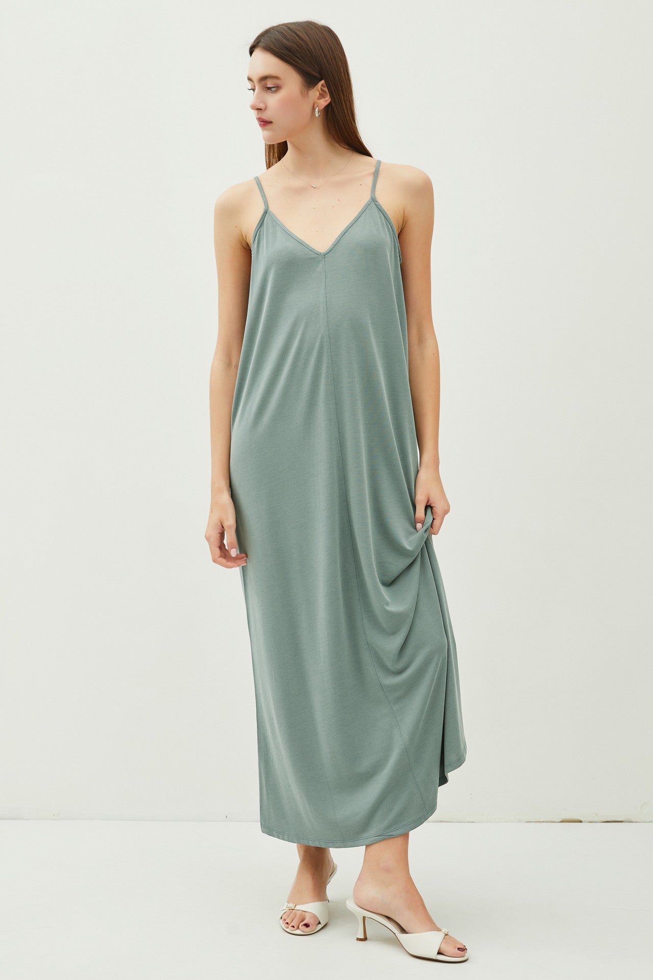 SURF WORLD - MODAL V-NECK ADJUSTABLE STRAP MAXI DRESS - Spruce Green Dress