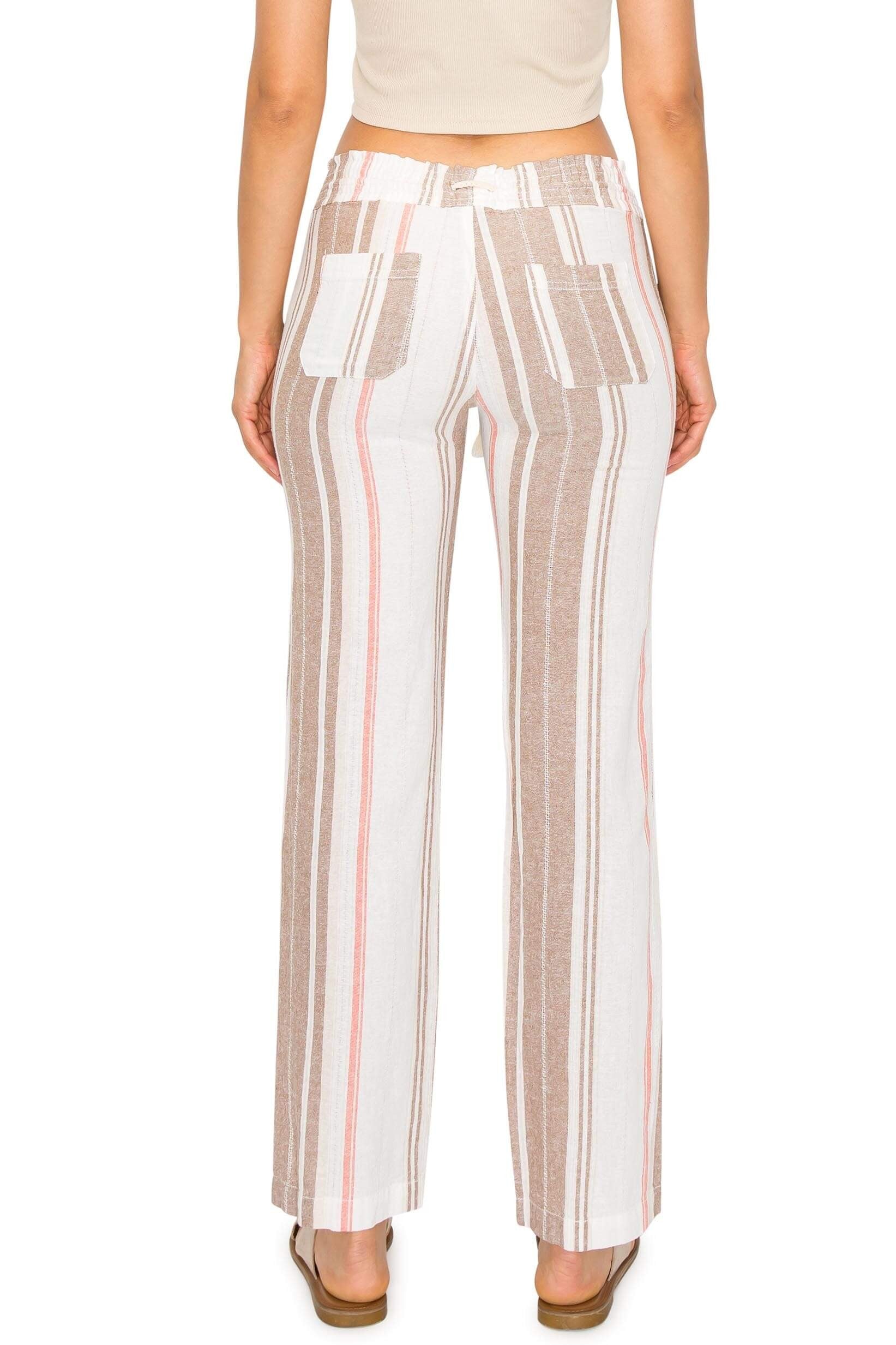 Cali 1850 Linen Beach Pant - Khaki Combo Stripe womens pants