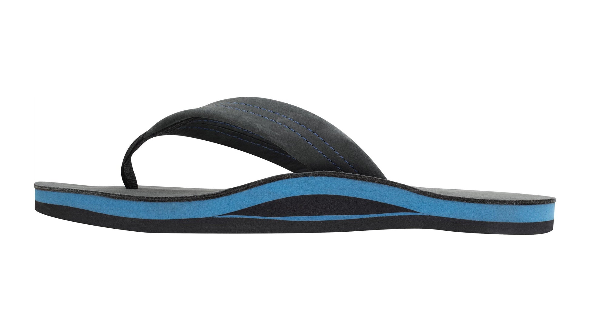 Rainbow Men's Black Leather Sandals Premier Blues - Black Blue midsole Mens Footwear