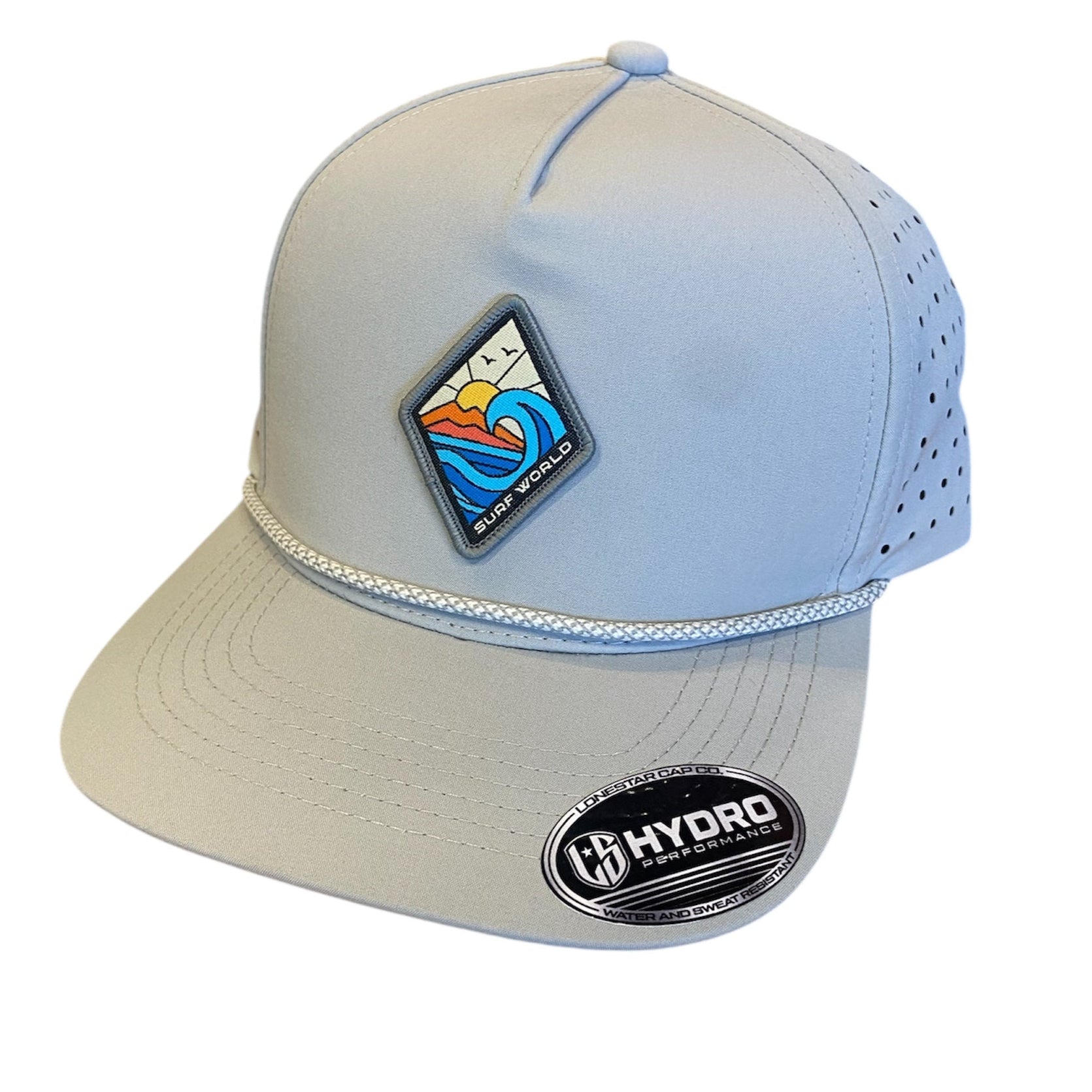 Surf World Performance Hydro Snap Back Rope Hat - Black / Grey / White / Navy Hats Light Grey Diamond Wave