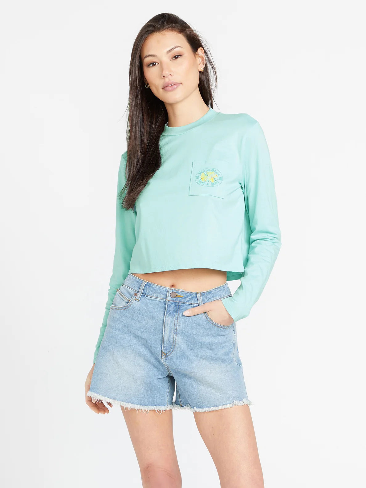 Volcom Pocket Dial Long Sleeve T Shirt - Glacier Blue Womens T Shirt