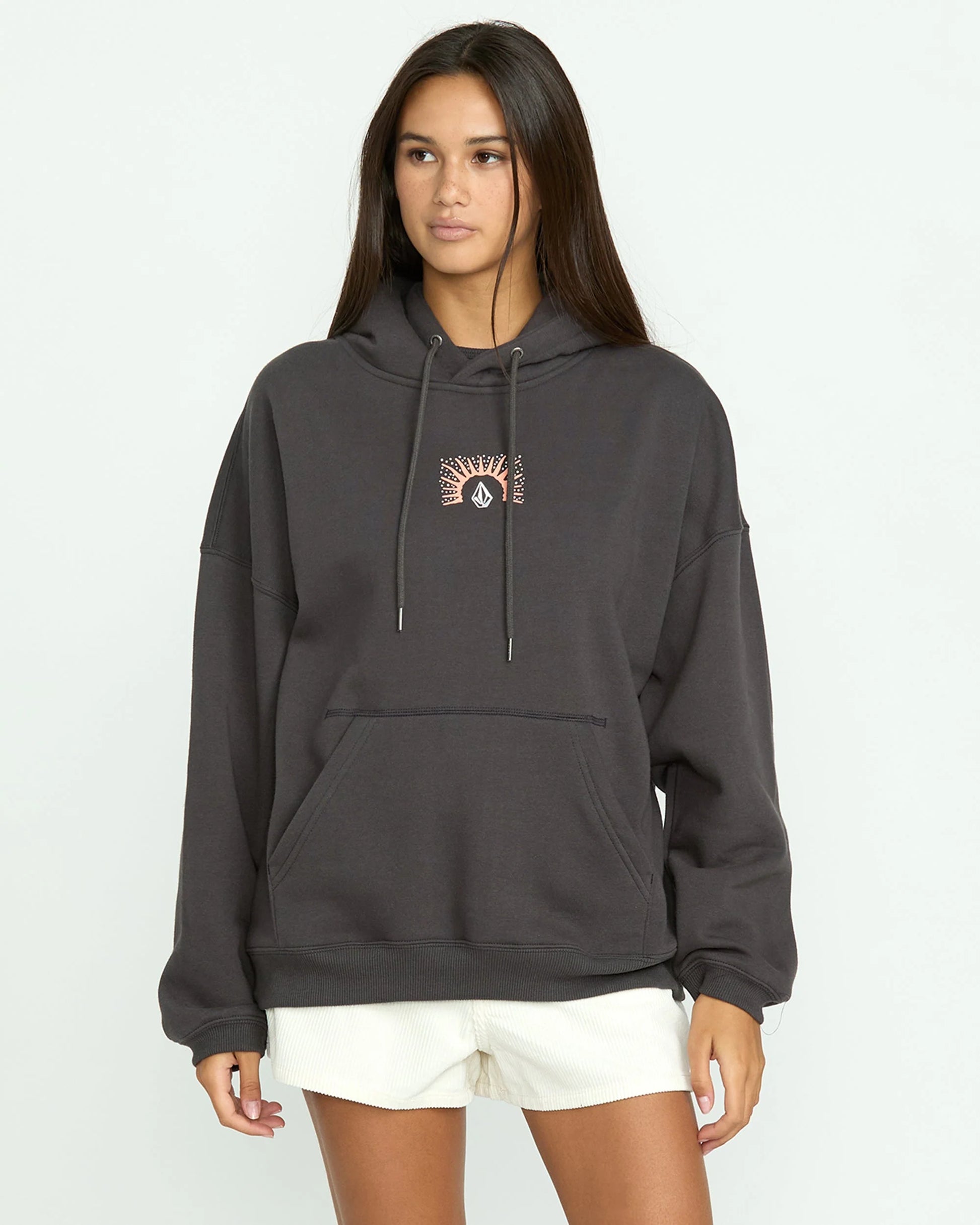 Volcom Women's Stone Art Soft Pullover Hoodie - Washed Black womens hoodie