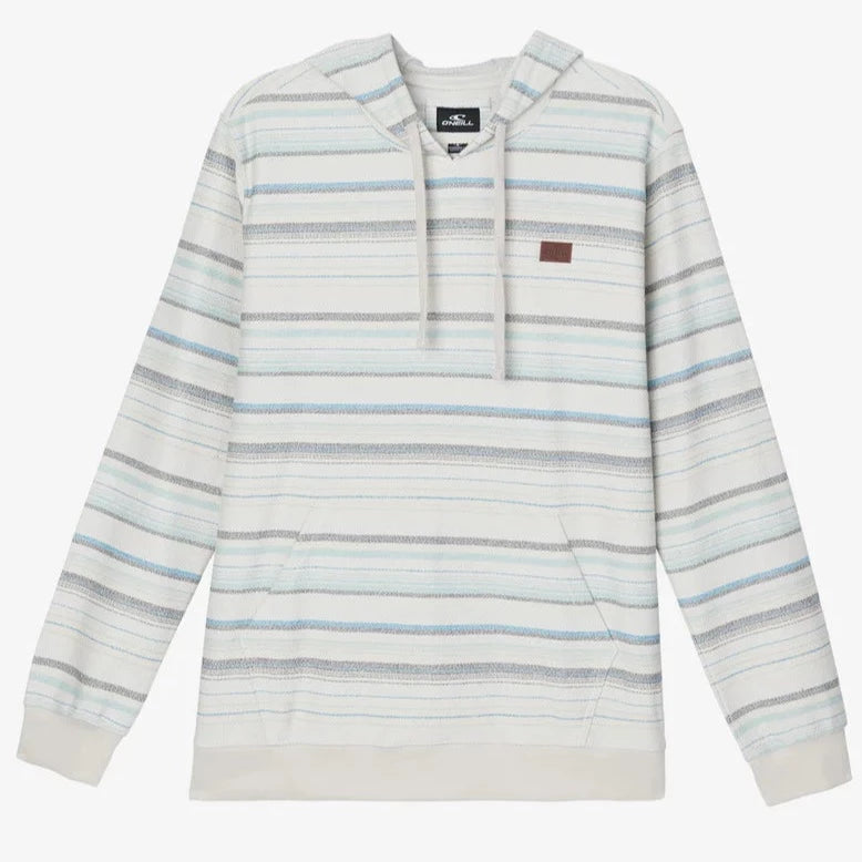 Oneill Bavaro Stripe Hooded Pullover Terry - Natural Blue mens hoodie