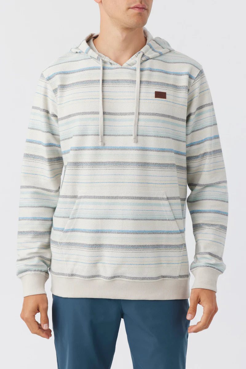 Oneill Bavaro Stripe Hooded Pullover Terry - Natural Blue mens hoodie