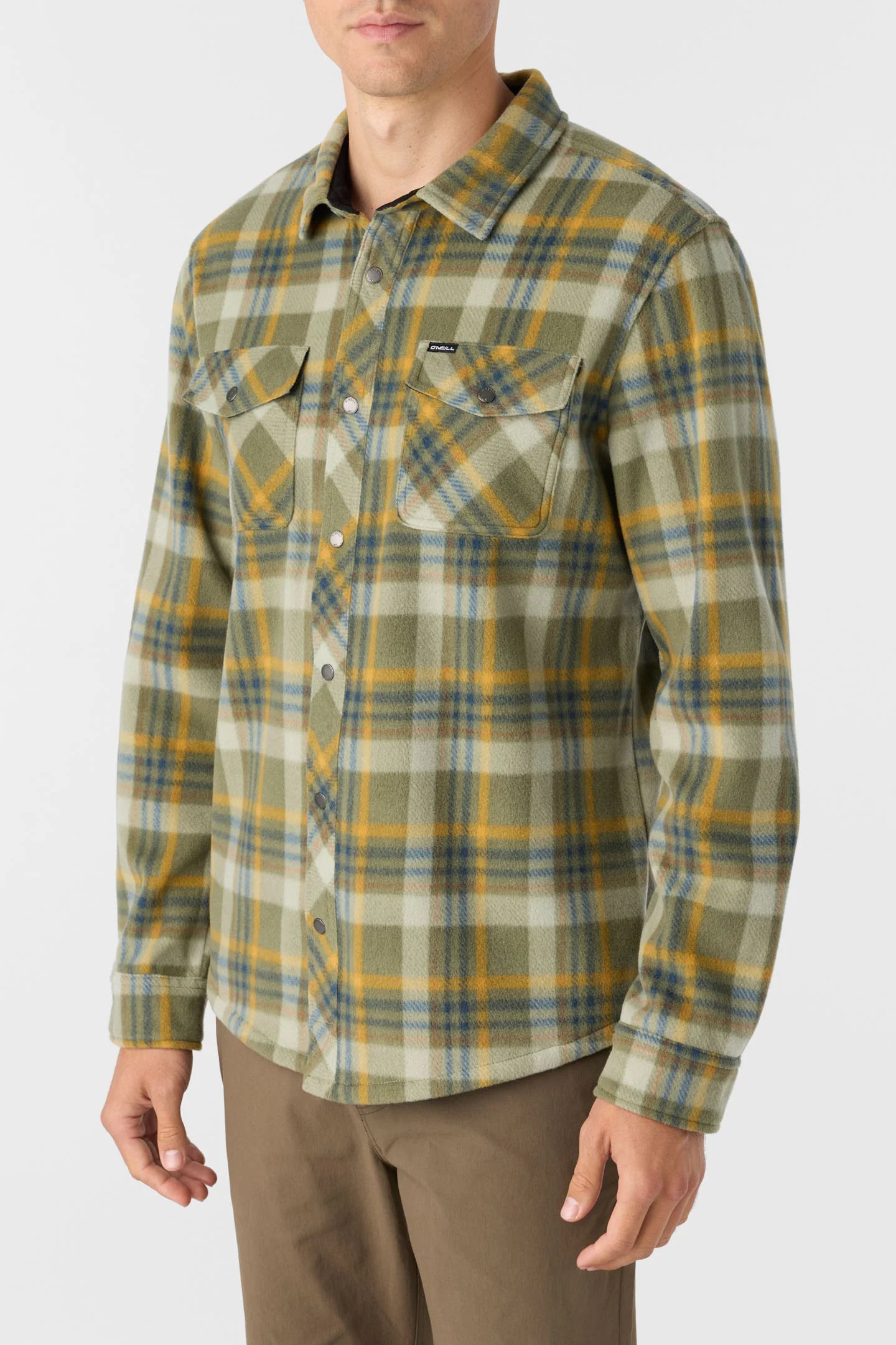 Oneill Glacier Superfleece Plaid Shirt Jacket - Green Mens Shirt