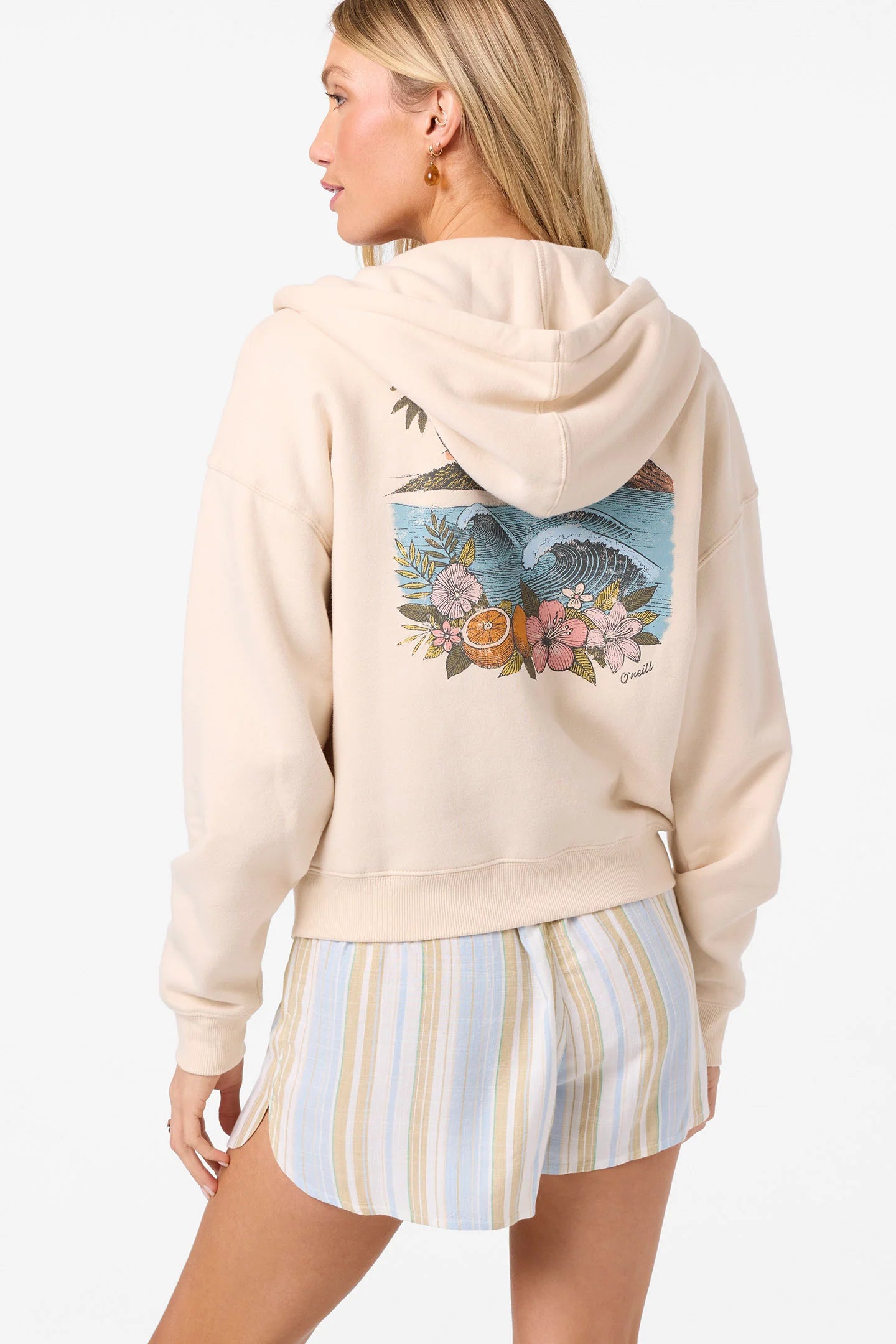 Oneill Atwood Hooded Zip Fleece - Cream womens sweater