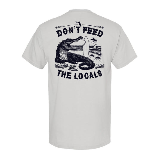 Surf World Florida, Don't Feed The Locals Alligator T-Shirt - Light Silver Mens T Shirt