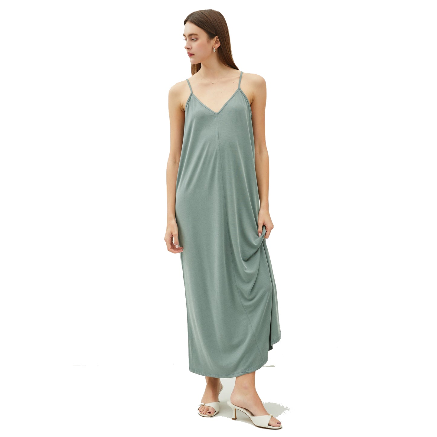 SURF WORLD - MODAL V-NECK ADJUSTABLE STRAP MAXI DRESS - Spruce Green Dress