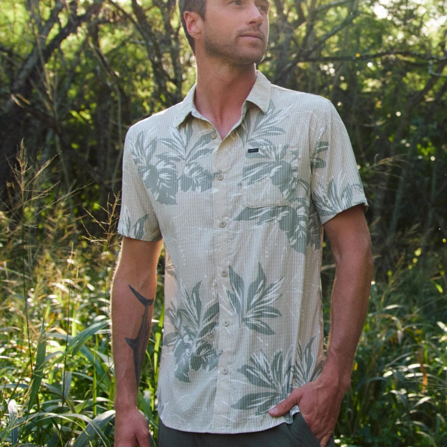 Oneill TRVLR Perforated Printed Standard Fit Shirt Lt. Khaki Mens Woven Shirt