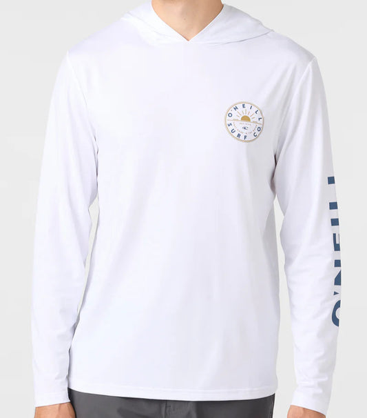 O'Neill Trvlr Beams UPF 50+ Men's Hooded Rashguard Tee - White Rashguard Sun Protection