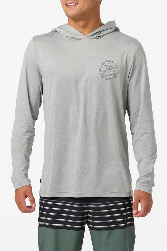 O'Neill Trvlr Cliffs UPF 50+ Men's Hooded Rashguard Tee - Heather Grey Rashguard Sun Protection