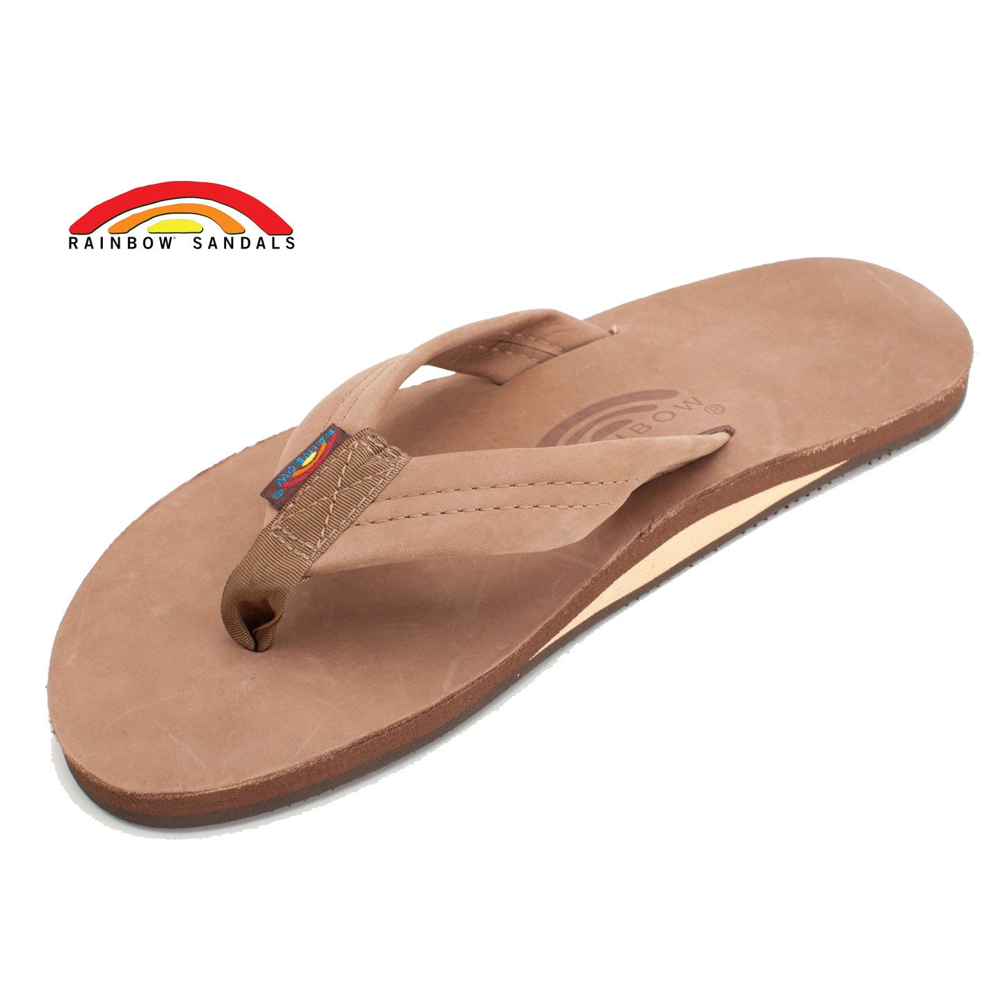 Rainbow Sandals Men's Dark Brown Leather Single Layer Arch Flip Flops Mens Footwear