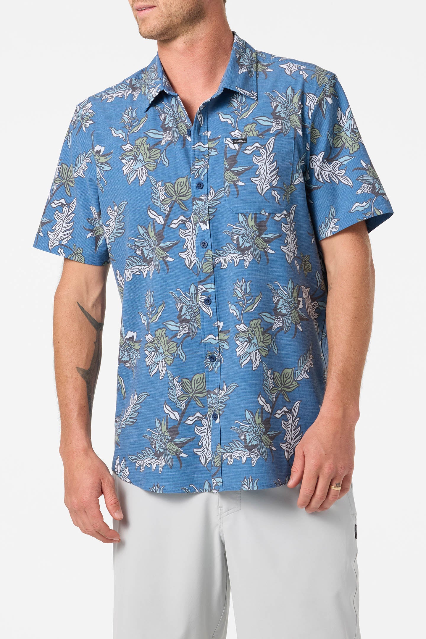 Oneill Trvlr Traverse UPF SS Slub Button Down Shirt - Mid Navy Mens Woven Shirt
