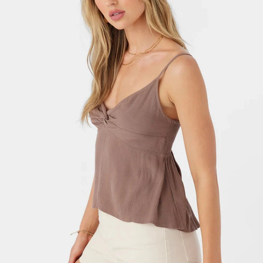 Oneill Tobi Twist Tank Top - Deep Taupe Womens Top