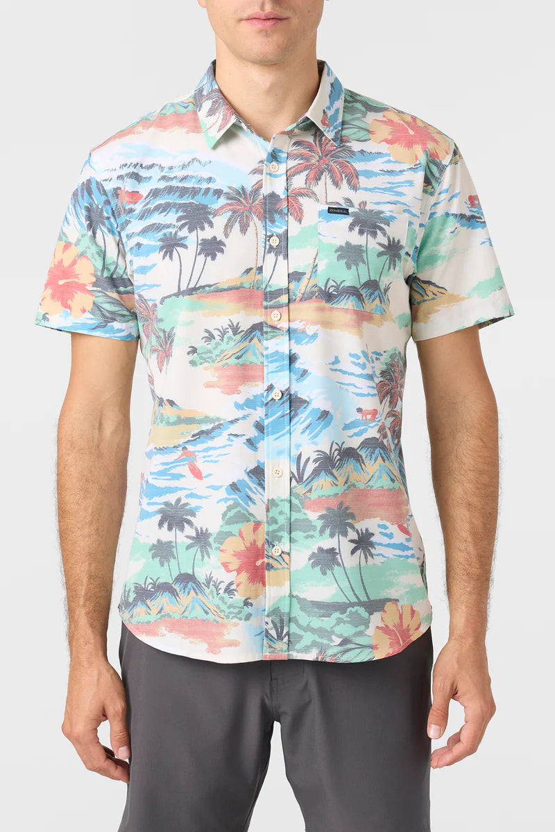 Oneill Trvlr Traverse UPF SS Slub Button Down Shirt - White Floral Mens Woven Shirt