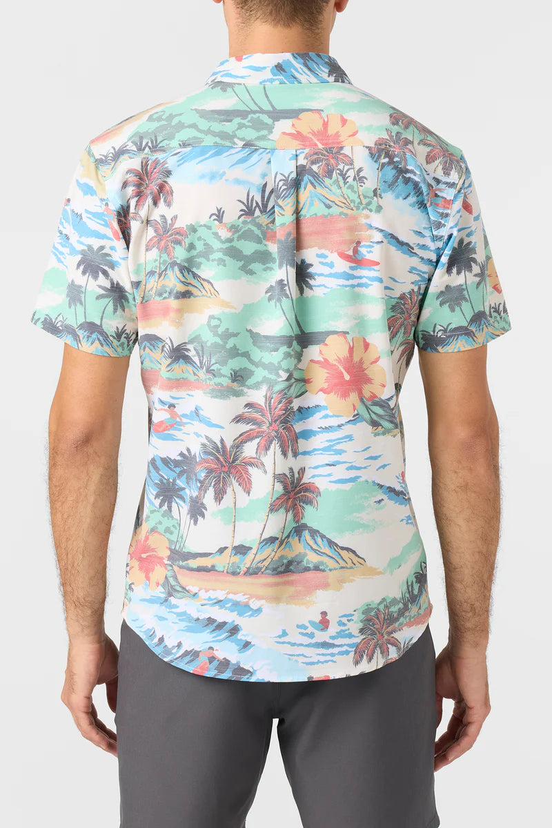 Oneill Trvlr Traverse UPF SS Slub Button Down Shirt - White Floral Mens Woven Shirt