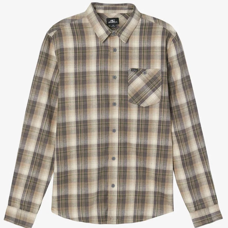 Oneill Redmond Plaid Stretch Mens Flannel - Khaki Mens Woven