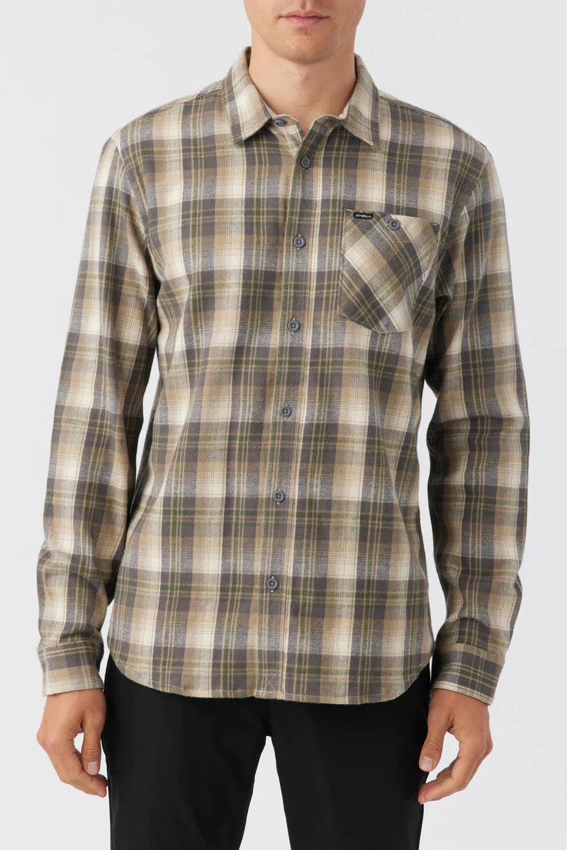 Oneill Redmond Plaid Stretch Mens Flannel - Khaki Mens Woven