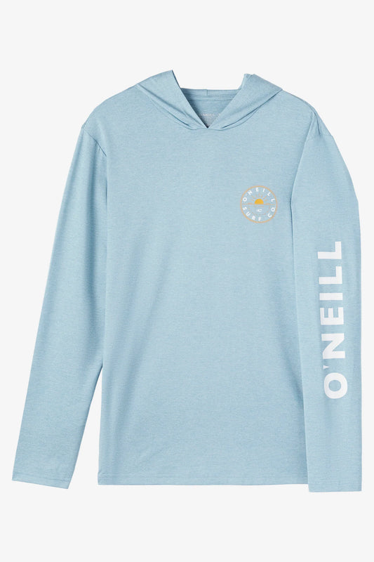 O'Neill Trvlr Beams UPF 50+ Men's Hooded Rashguard Tee - Heather Stormy Rashguard Sun Protection