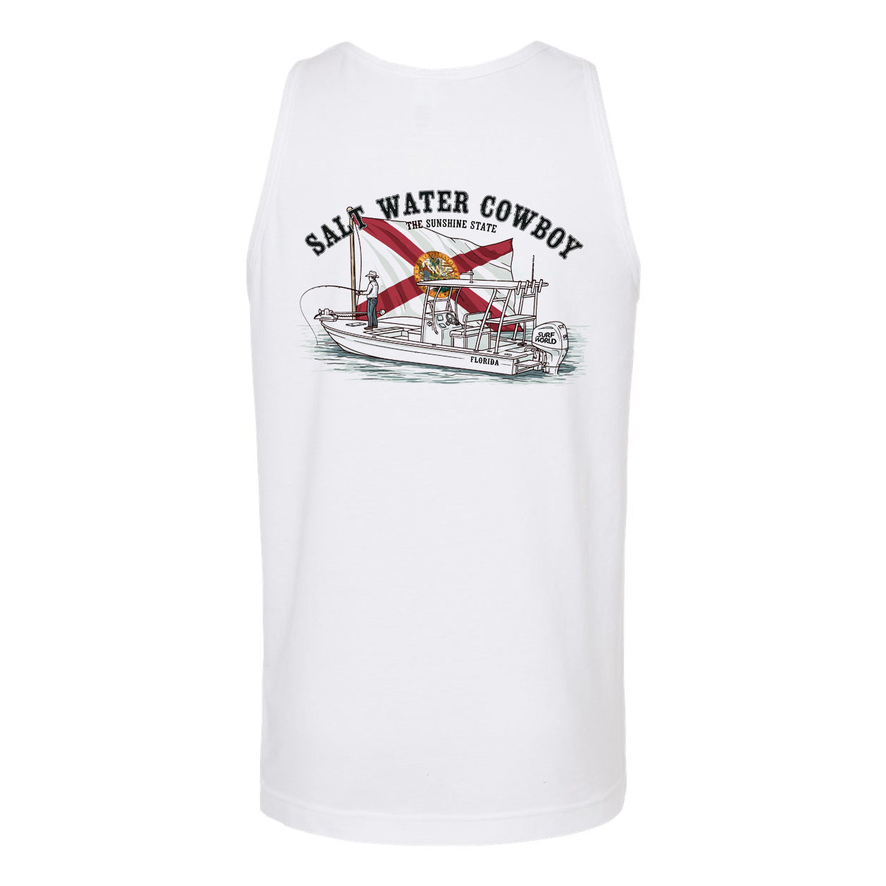 Surf World Flats Boat Florida Flag Tank Top - White Mens T Shirt