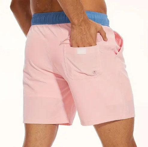 Surf World Elastic Solid Swim / Surf Shorts - Pink and Blue Mens Boardshorts