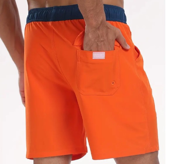 Surf World Elastic Solid Swim / Surf Shorts - Orange Navy Mens Boardshorts