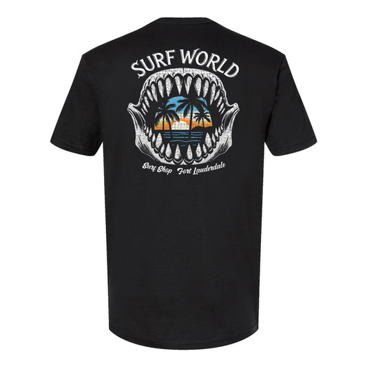 Surf World Shark Jaws Sunset T-Shirt - Washed Black Mens T Shirt