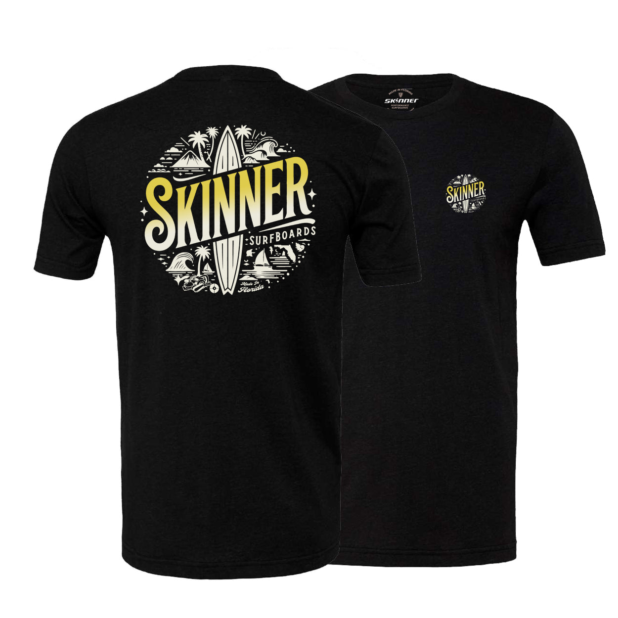 Skinner Surfboards Made in FL Collage T-Shirt - Heather Black Mens T Shirt