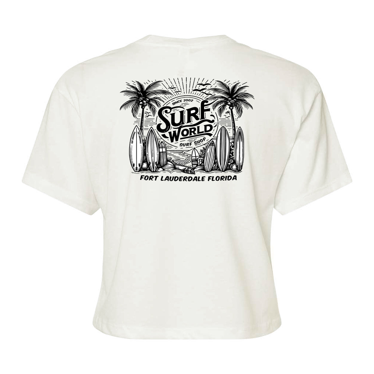 Surf World Double Palms Crop Tee - Off White Womens T Shirt