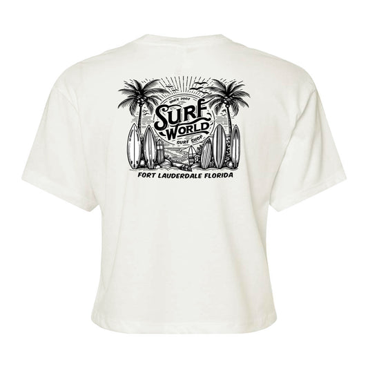 Surf World Double Palms Crop Tee - Off White Womens T Shirt