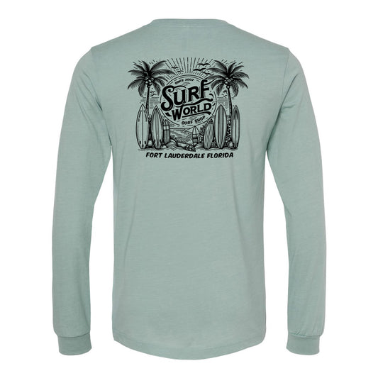 Surf World Double Palms Long Sleeve Tee - Heather Dusty Blue Mens Longsleeve Tee