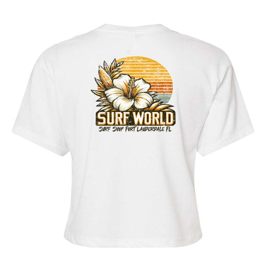 Surf World Flower Field Crop Tee - White Womens T Shirt