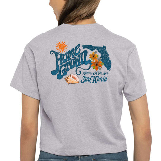 Surf World Home Grown Native of the Sea Lauderdale Crop Tee - Heather Grey Womens T Shirt