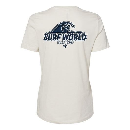 Surf World Navy Waves Relaxed Fit Women's Tee - Vintage White Womens T Shirt