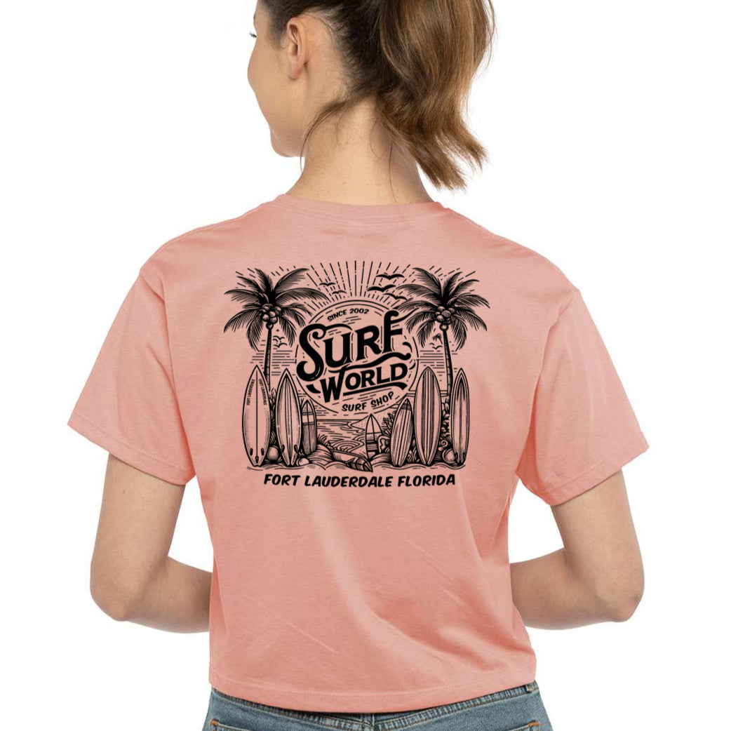 Surf World Palm Boards Ft Lauderdale Crop Tee - Dusty Pink Womens T Shirt