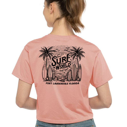 Surf World Palm Boards Ft Lauderdale Crop Tee - Dusty Pink Womens T Shirt
