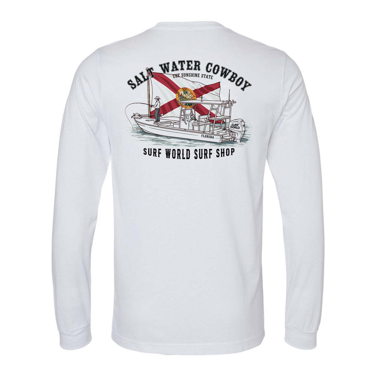 Surf World Salt Water Cowboy Flats Boat Long Sleeve Tee - White Mens Longsleeve Tee