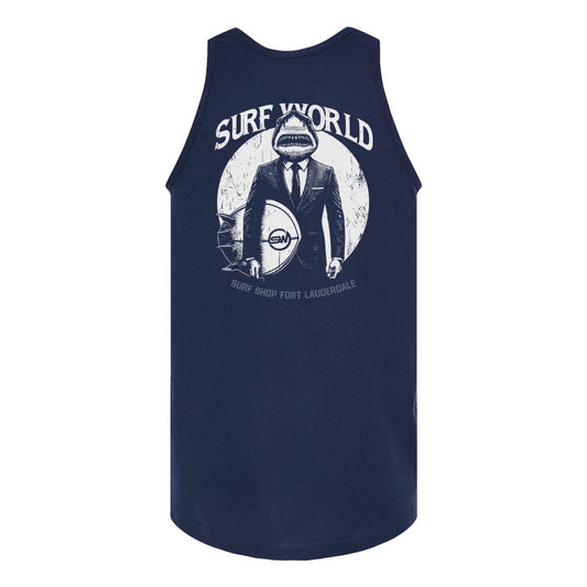 Surf World Shark Boss Tank Top - Navy Mens T Shirt