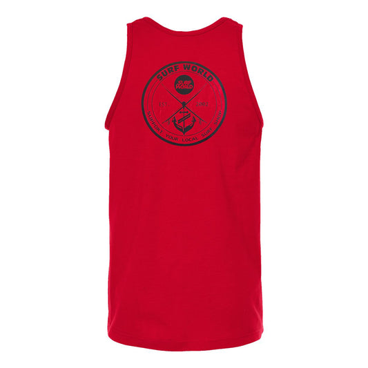 Surf World Support Your Local Surf Shop Tank Top - Red Mens T Shirt