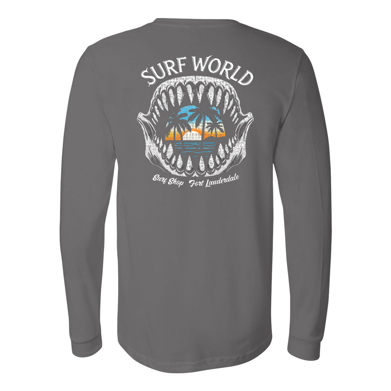 Surf World Tropical Shark Jaws Long Sleeve Tee - Graphite Mens Longsleeve Tee